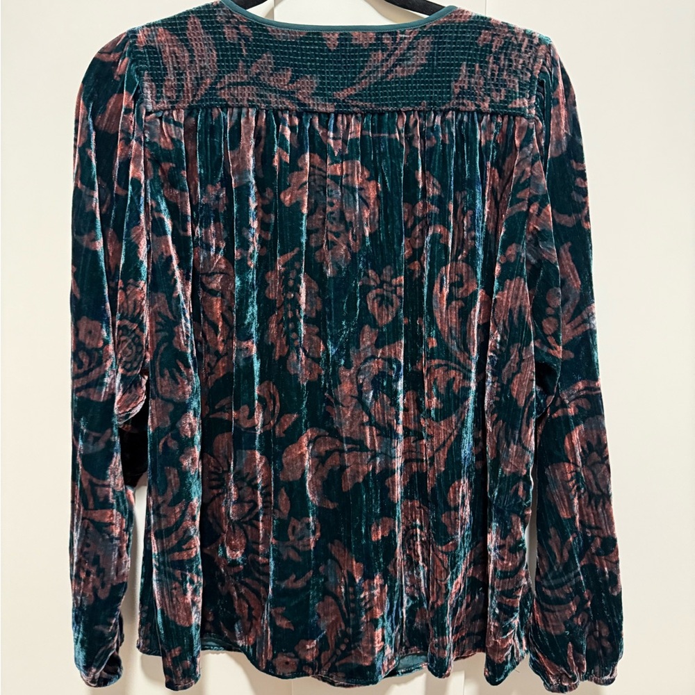 Anthropologie Faustino Velvet Peasant Blouse Old World Elegant Pastoral Floral - Picture 6 of 11